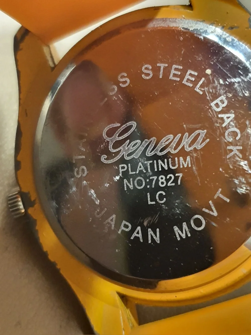 10/$20 Geneva Platinum #7827 Silver/Orange Rhinestone Silicone Women's Watch